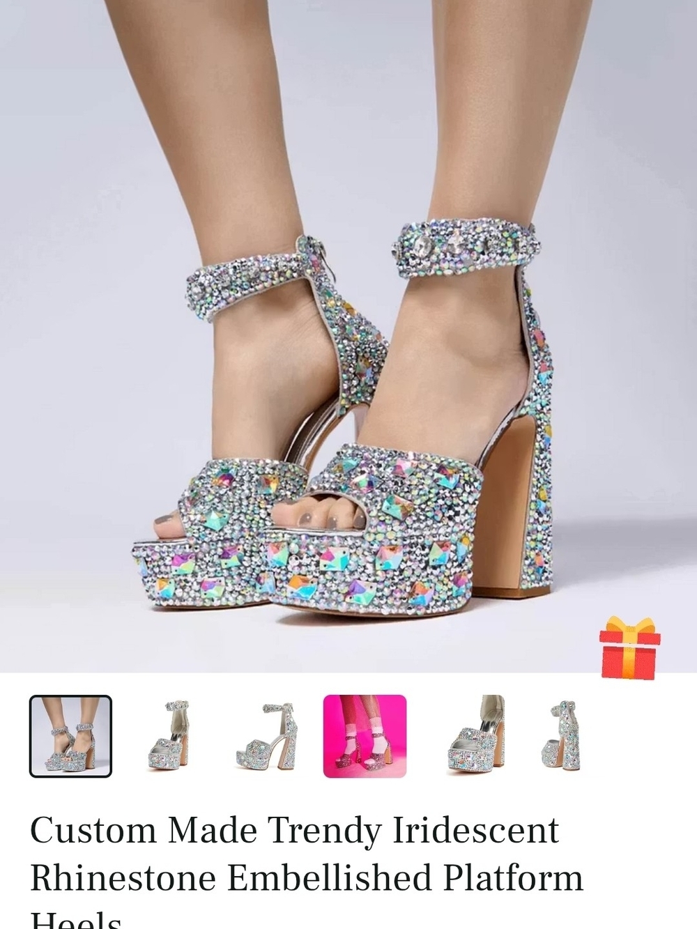 Iridescent Rhinestone Embellished Platform Heels - Sparkling Multi
